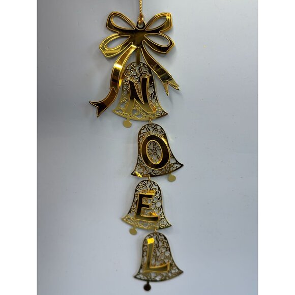 Reed & Barton Noel Bells Ornament Gold Tone Filigree Dangling Letters 8 Inch Box - Picture 4 of 8